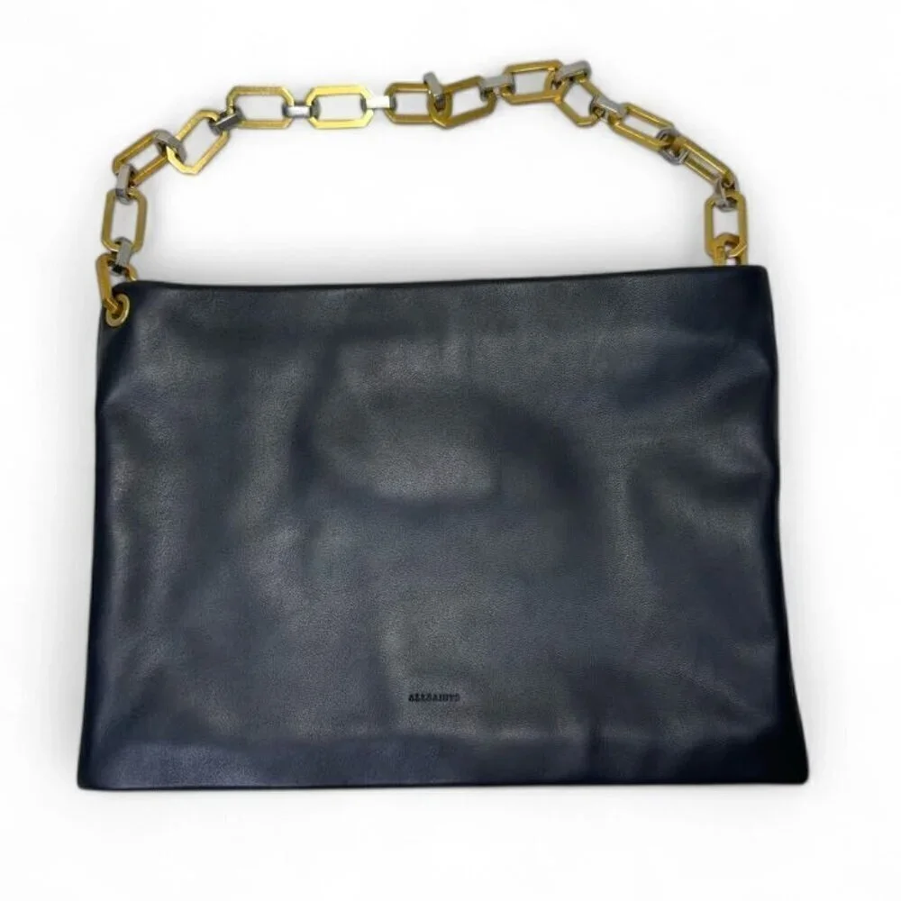 ALL SAINTS Bettina Leather Chain Shoulder Bag Black NWOT